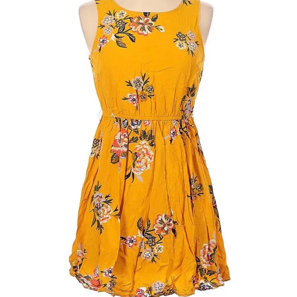Old Navy Yellow Floral Sleeveless Dress with Tie Waist